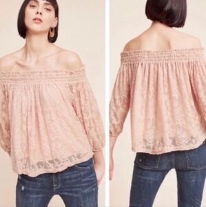 Anthropologie Deletta Off Shoulder Floral Lace Top